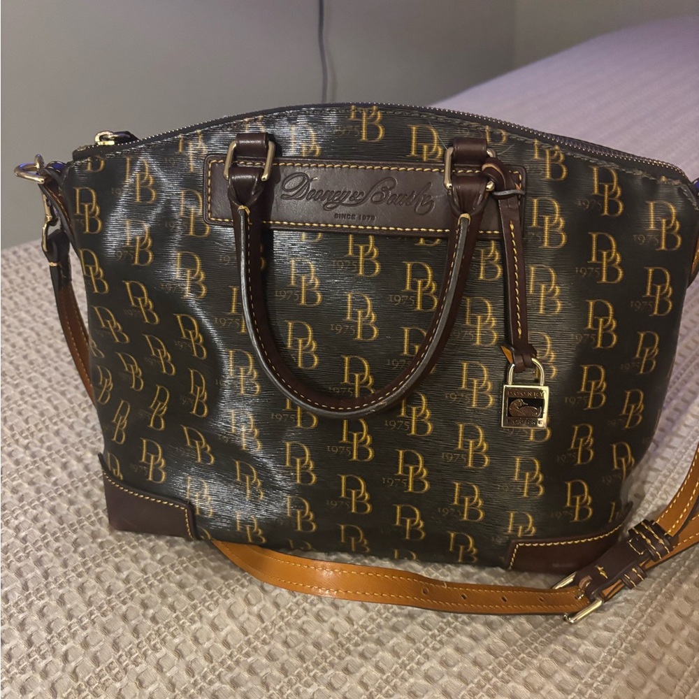 Dooney & Bourke Brown and Gold Monogram Shoulder Bag